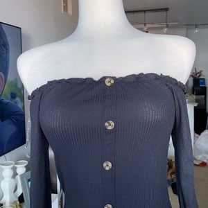 Black Off Shoulder Dress with buttons✨